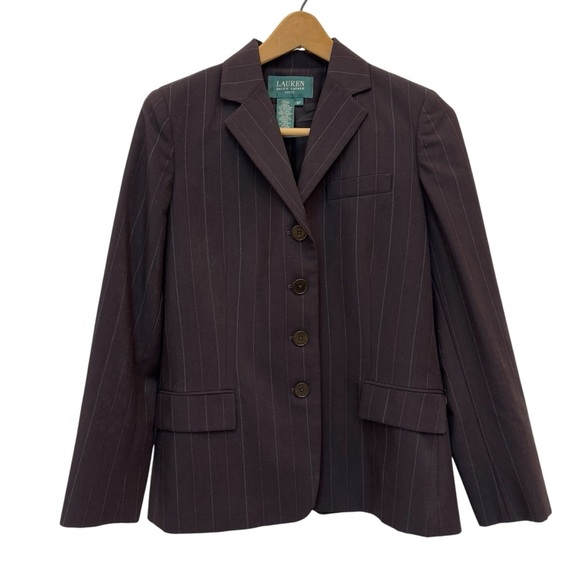 Lauren Ralph Lauren Pinstripe Wool Blazer Brown Academia Preppy Office 10P - Picture 1 of 12